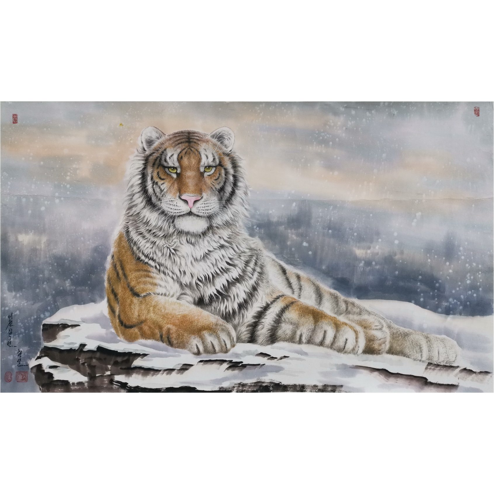 朝鲜画拍卖 客厅挂画 视频看货 金赫日《老虎 》万寿台创作社