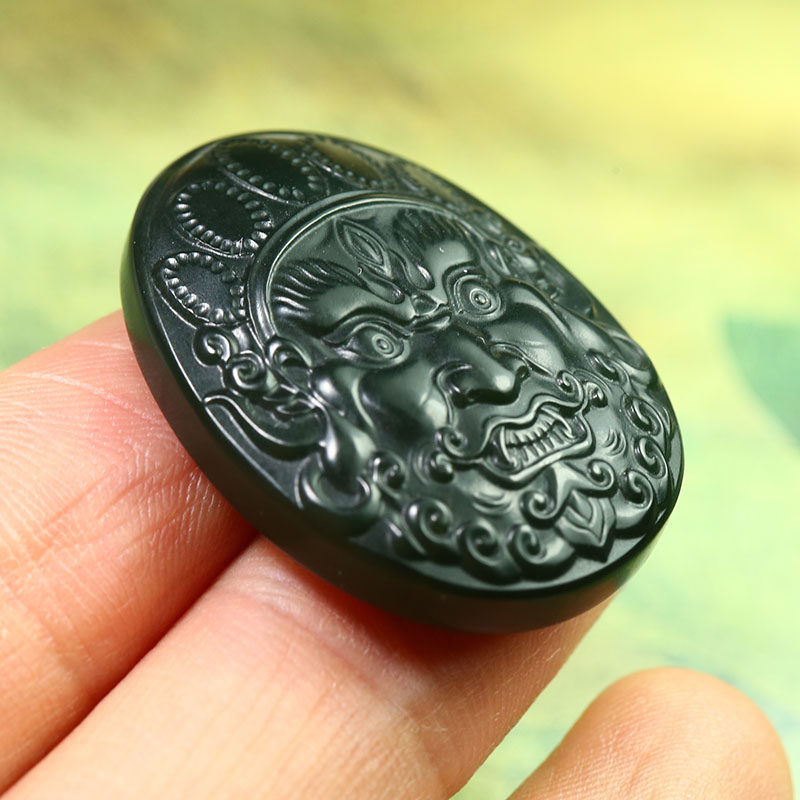 蒋宏利玉雕工作室出品 和田玉 威御大黑天 玉牌挂件 9.85g