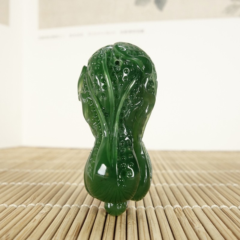 【寓意:遇百财】和田玉碧玉白菜挂件24g