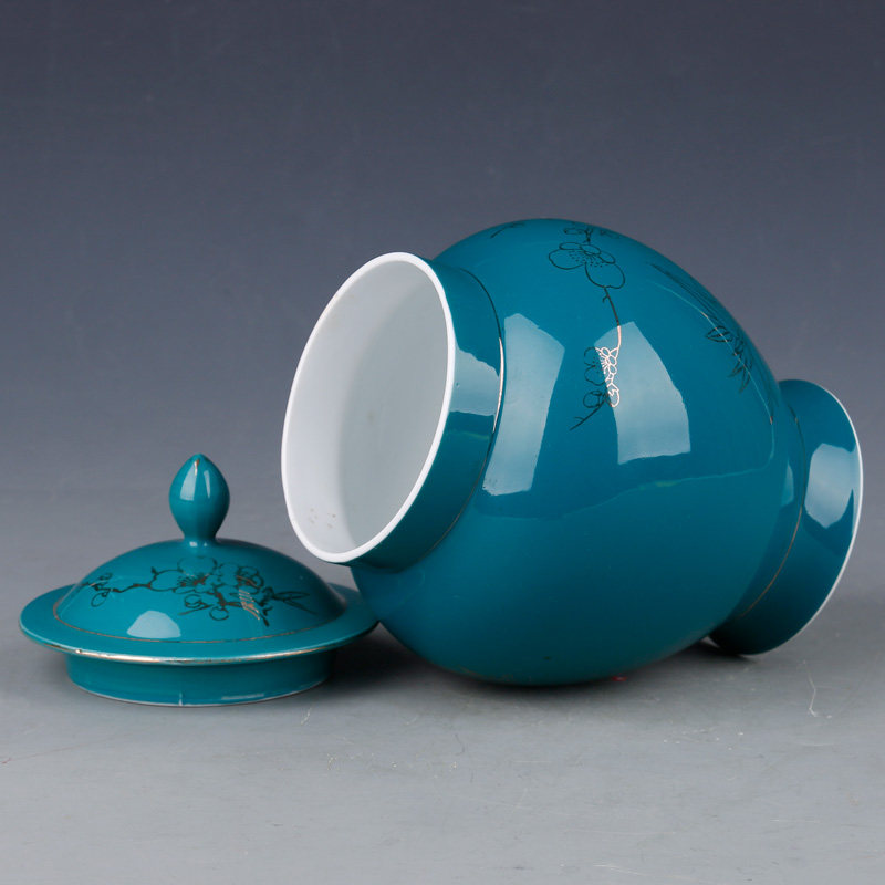 官窑!星火出品 系60年代大会堂陈设瓷 松石绿釉金花罐