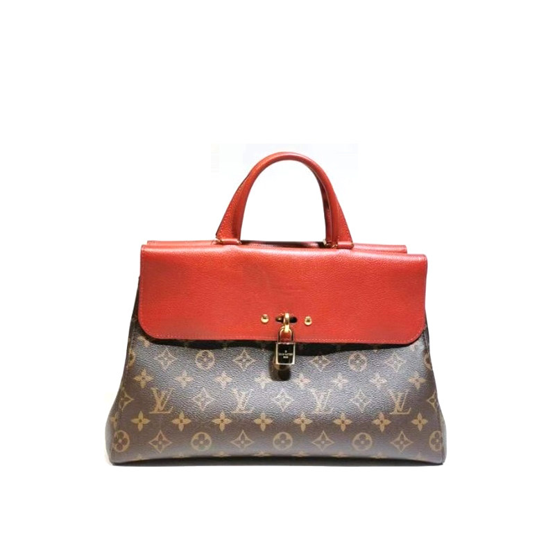 [99新]lv/路易威登 锁头包 老花拼红色 牛皮 金扣 单肩斜挎包