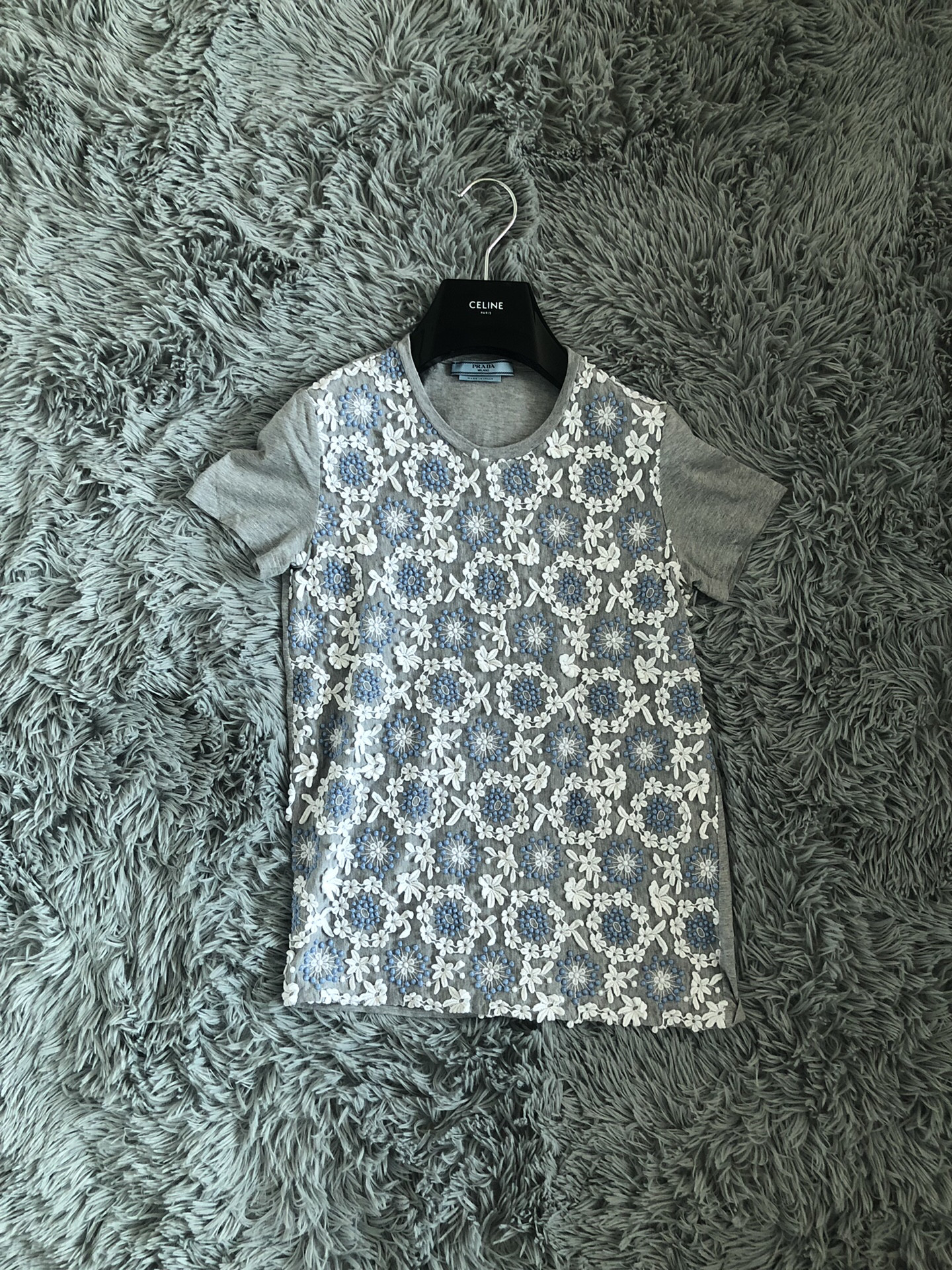 Prada Gray 3D Floral Short-Sleeve T-shirt
