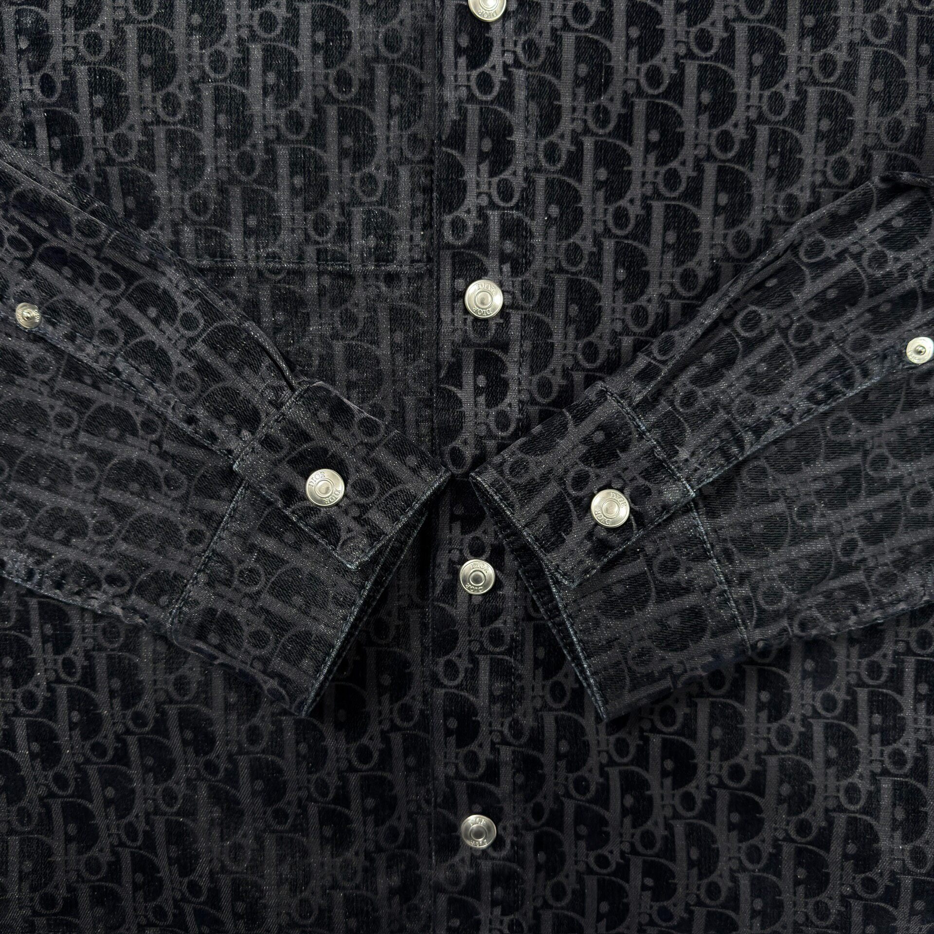 Dior Dark Blue Flocked All-Over Print Shirt — detail