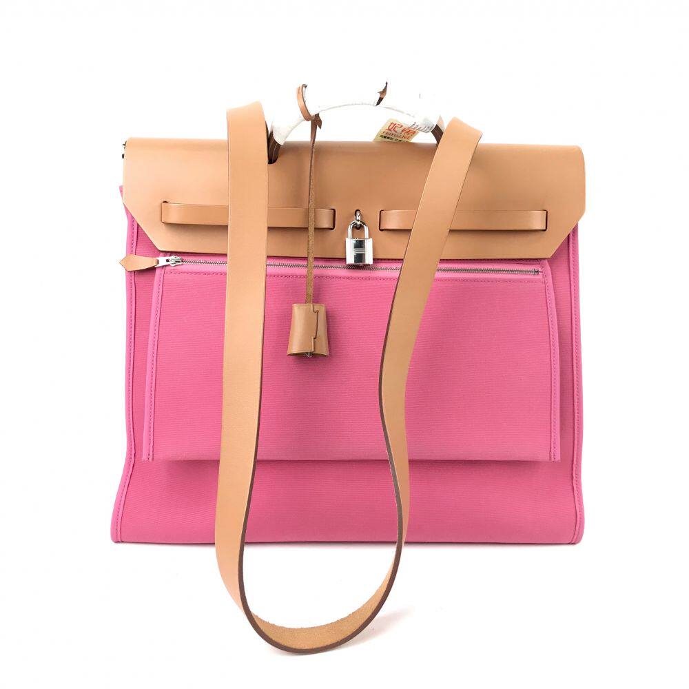[95新]hermes爱马仕经典herbag粉色单肩包c38200121055 公价2.2w