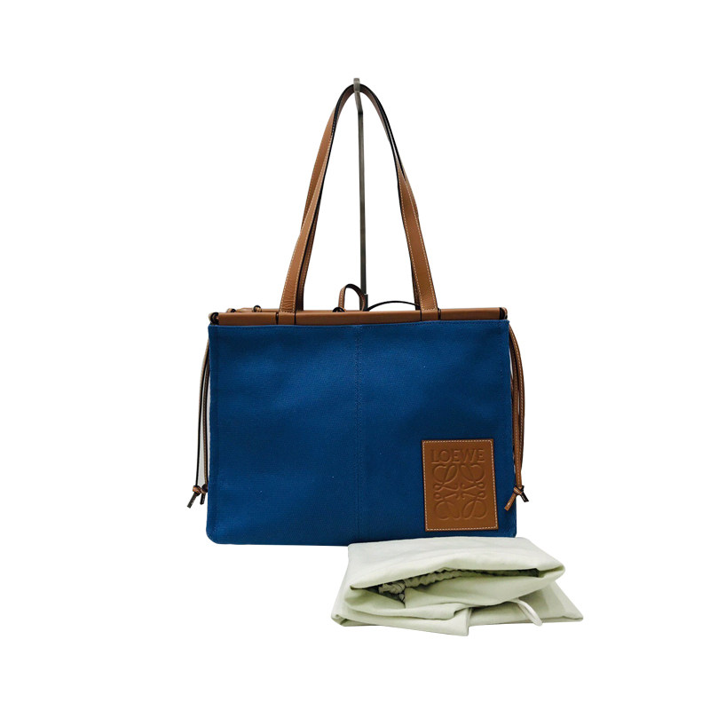 [99新]loewe/罗意威 cushion tote小牛皮拼帆布托特单肩包购物袋