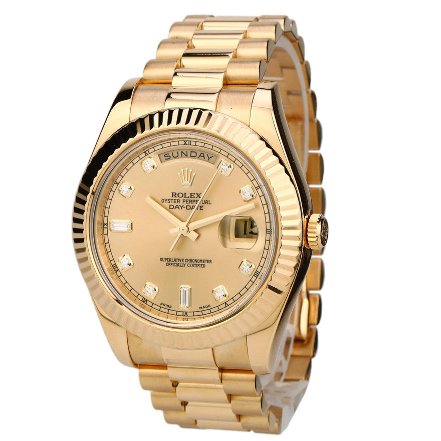 [9.5新]劳力士218238星期日历型系列黄金原镶时标钻自动机械男表