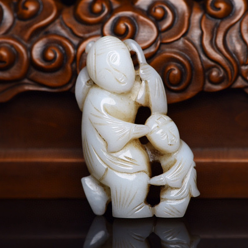 和田玉老料 如意童子 -9705