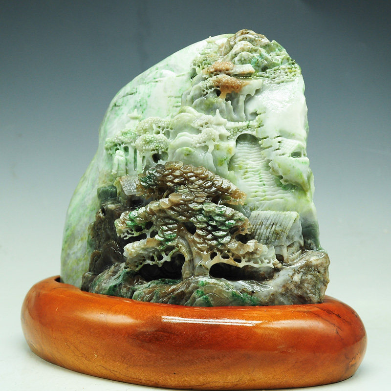 陈富华玉雕工作室  四大名玉 独山玉【步步高升】 山水摆件6095克起 