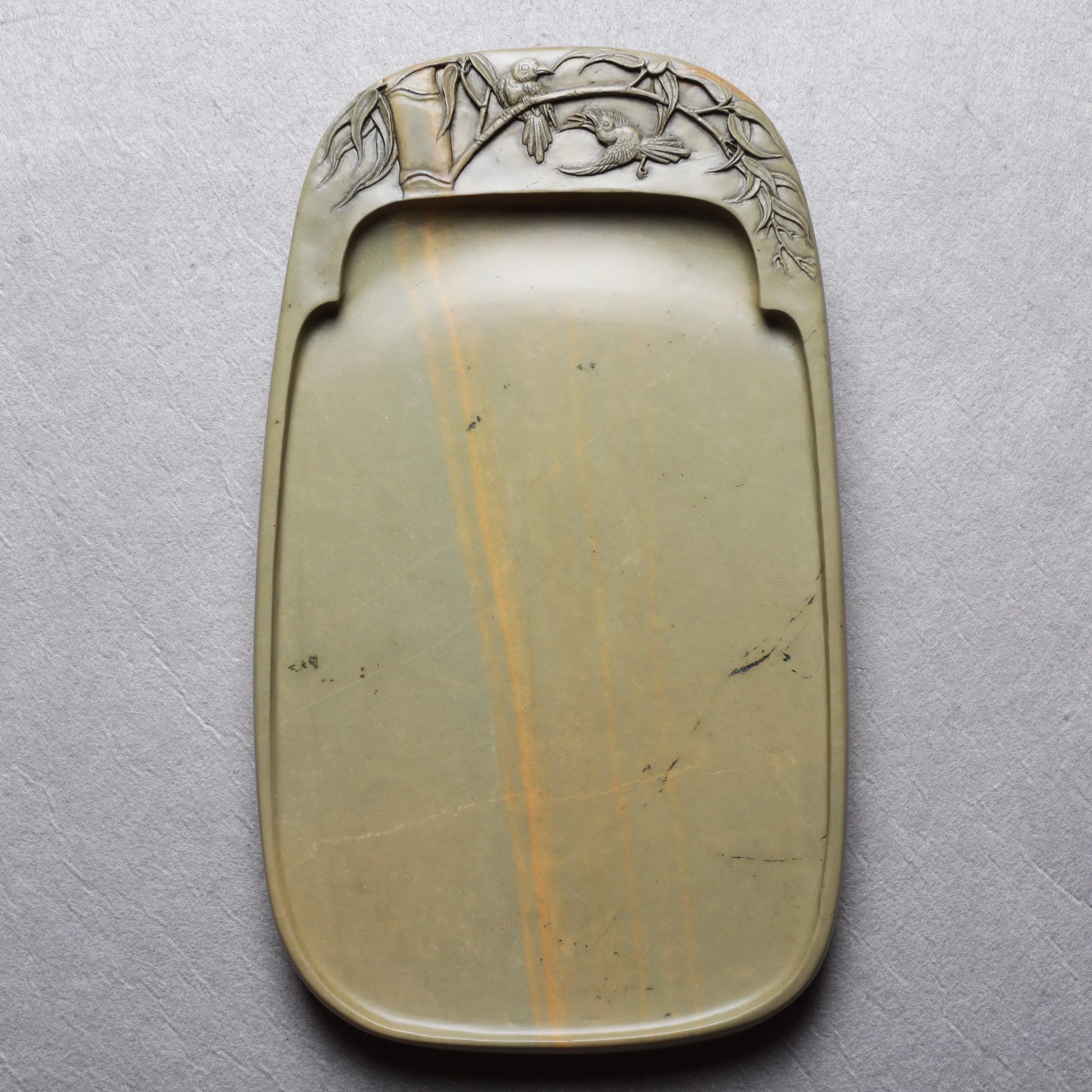 喜报竹音砚 绿端 虚实结合的精妙雕刻 实用一流的砚台