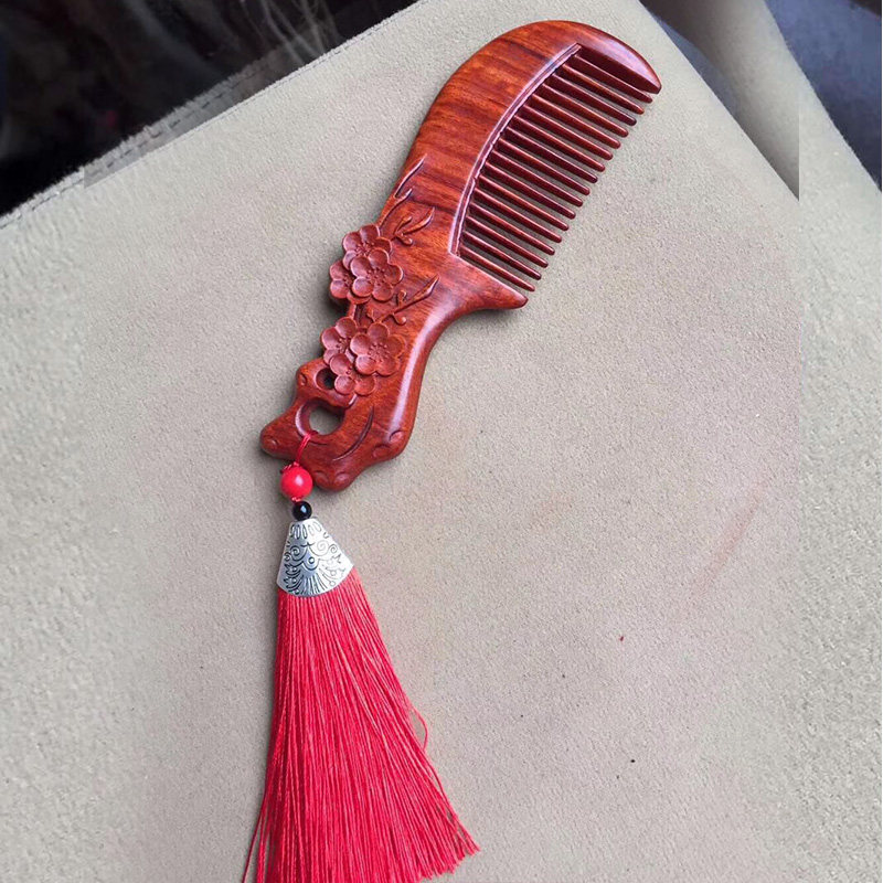 【1元起拍】梅花木梳 印度小叶紫檀 宫廷梳子 少女梳 梳头无静电