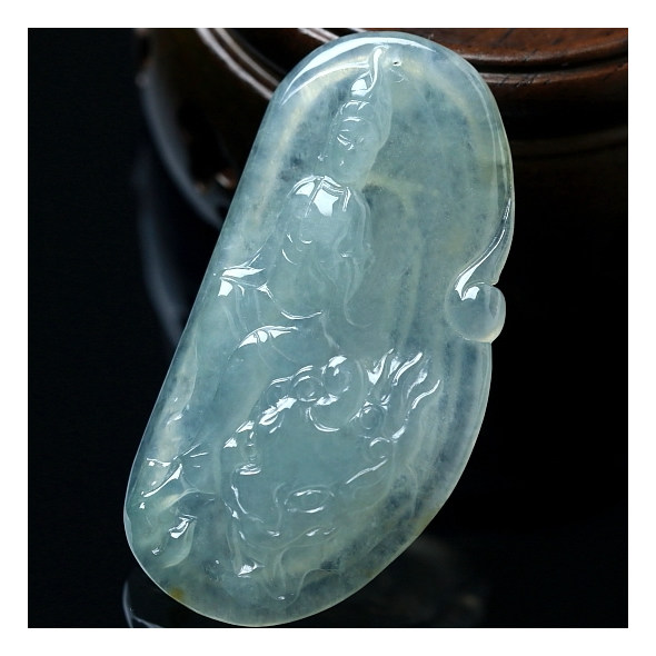 [源头好货-四会f]老坑冰种翡翠a货乘龙观音吊坠 10.29克