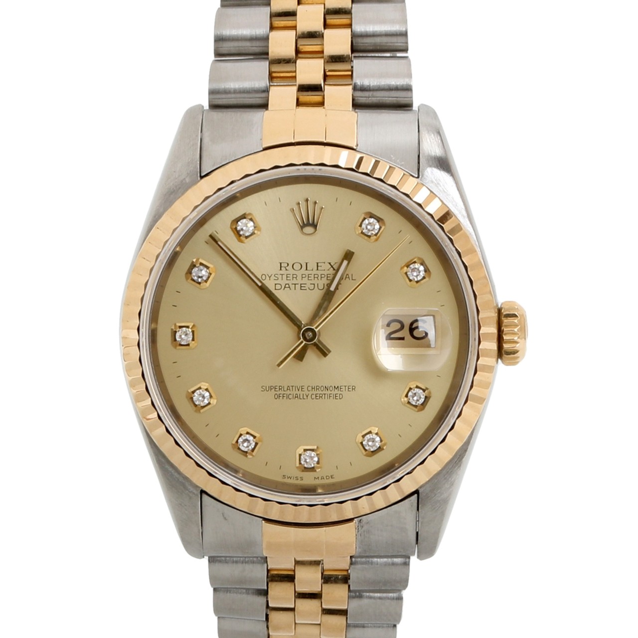 [9.5新][国检]劳力士rolex日志型间金后镶钻自动机械男表16233