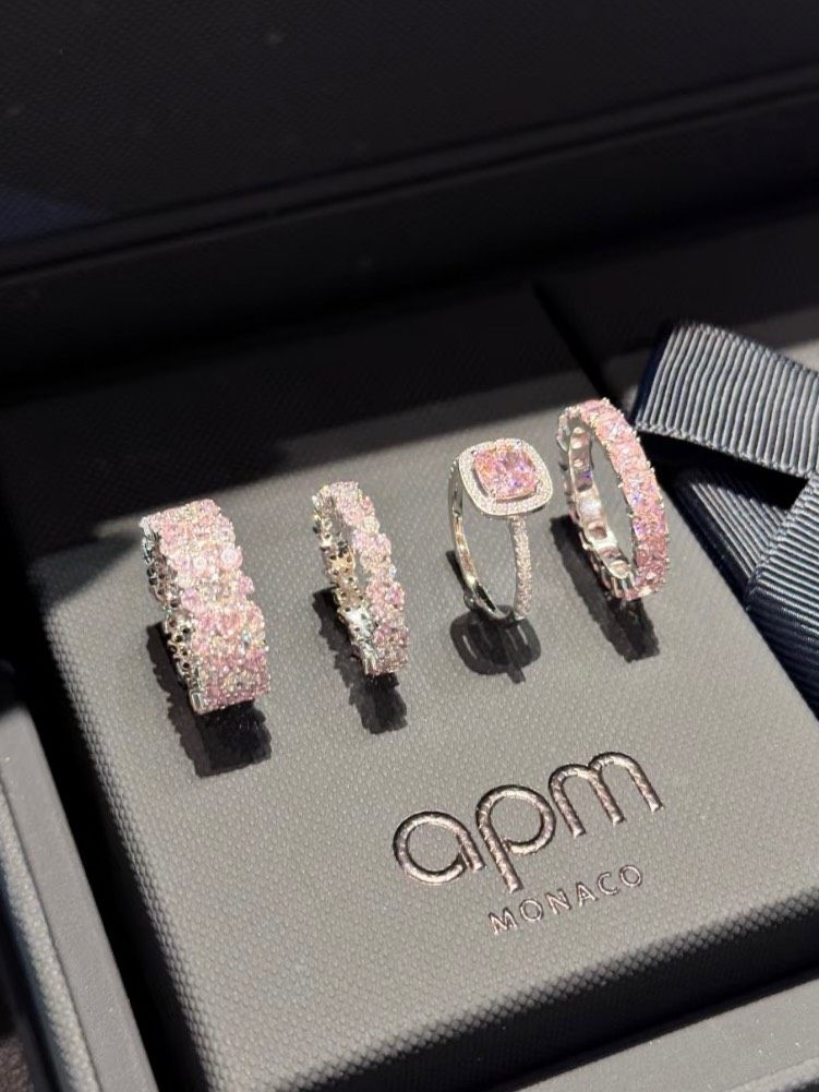 【全新】APM Monaco粉麦穗粉排钻粉色方糖玫瑰水滴戒指