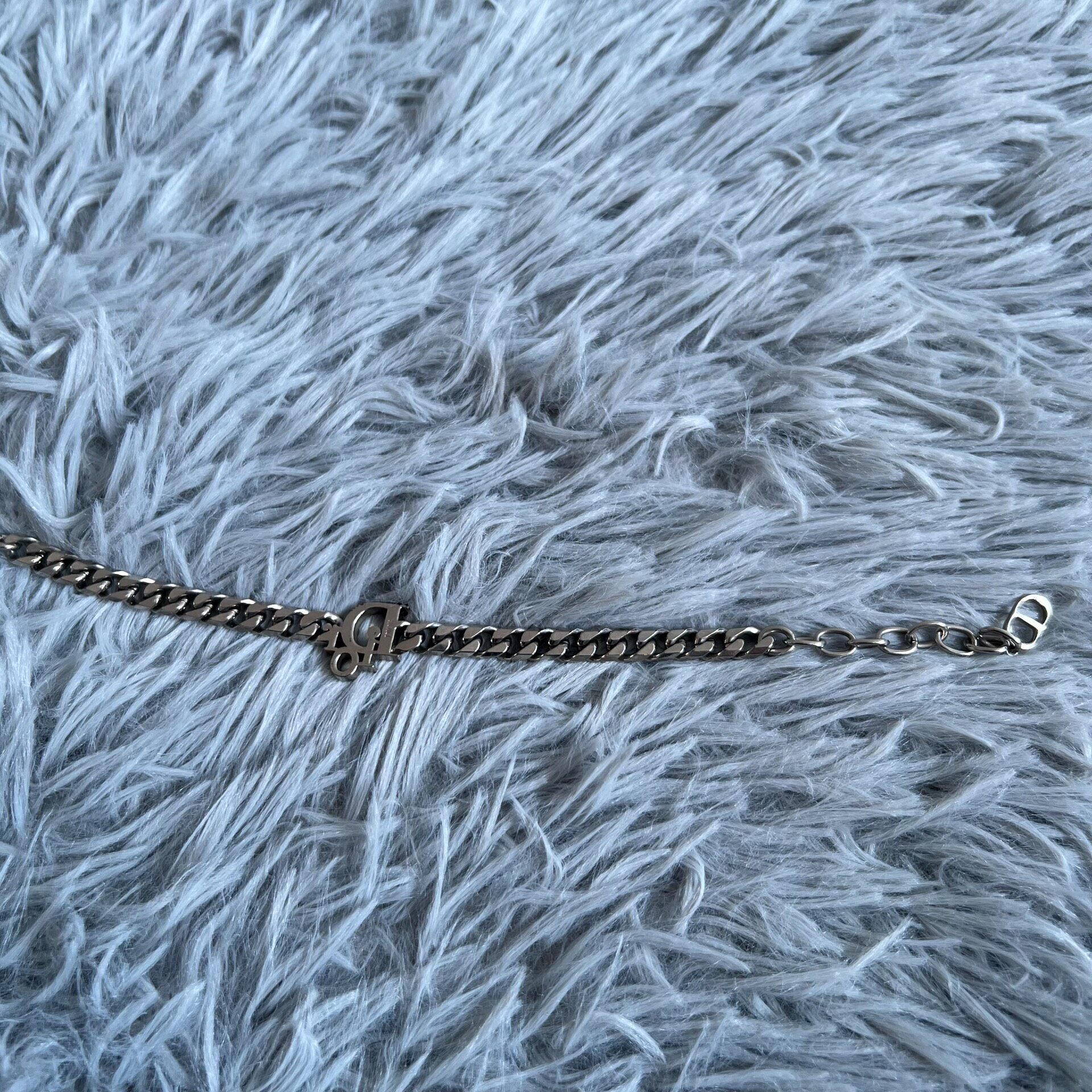 Dior Silver Rhinestone 'D' Charm Bracelet — back