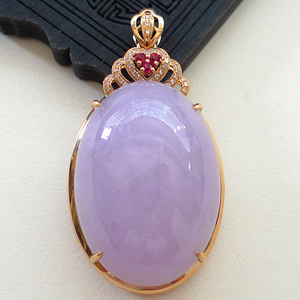 玉佩扣头18k金紫罗兰翡翠珠子单颗紫色大蛋面金镶玉吊坠女25.48g