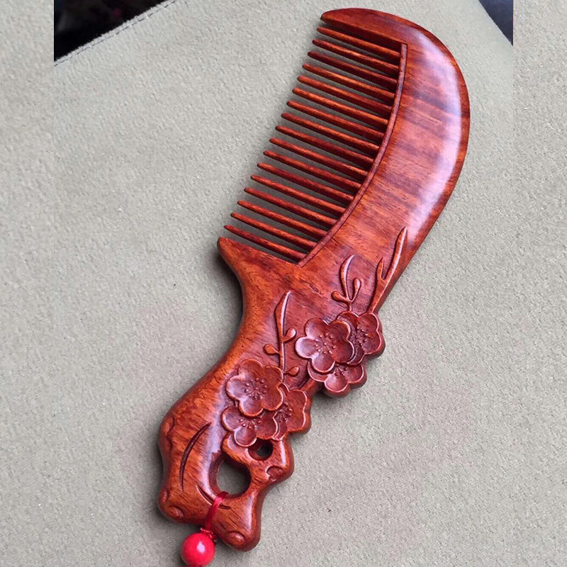 【1元起拍】梅花木梳 印度小叶紫檀 宫廷梳子 少女梳 梳头无静电
