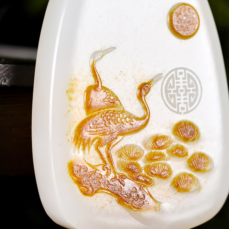 【松鹤延年】苏工 羊脂级双面精雕 和田玉鹤挂件57.28g