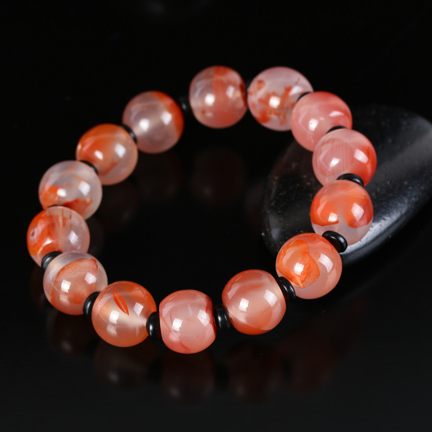 【果冻料飘花】58.55克14.5mm南红玛瑙飘花鼓珠手链贼美的花纹