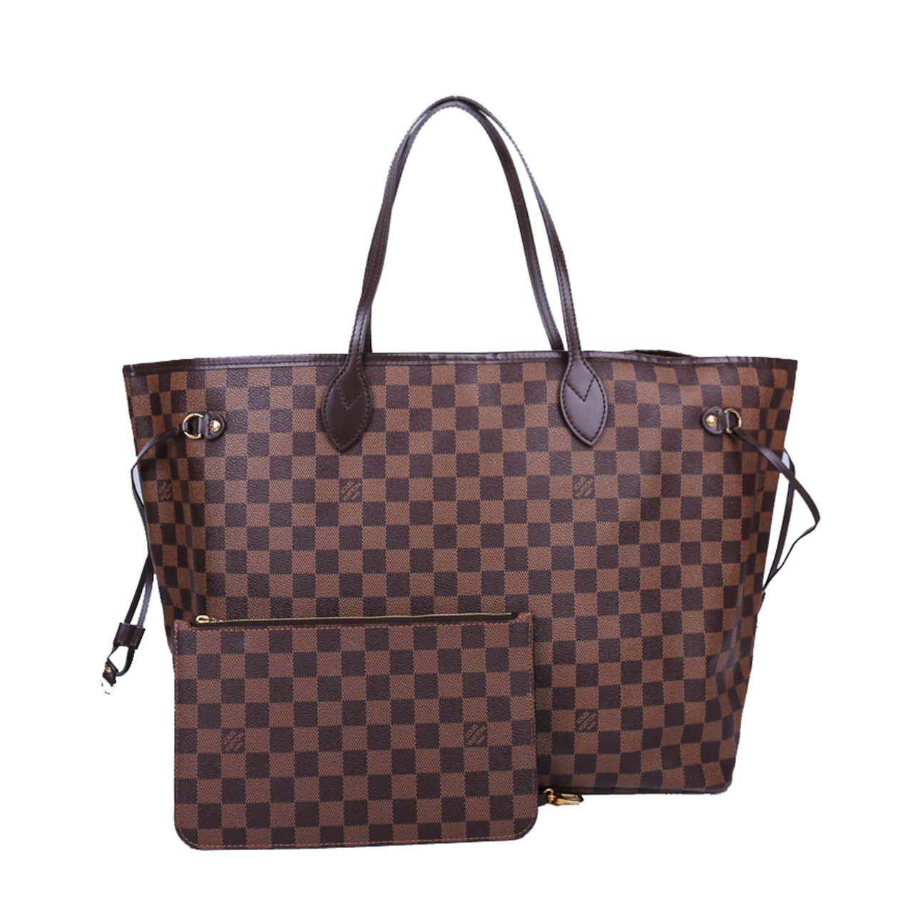 [9.8新]路易威登lv女士棕棋盘neverfull大号手提单肩包aab1911099
