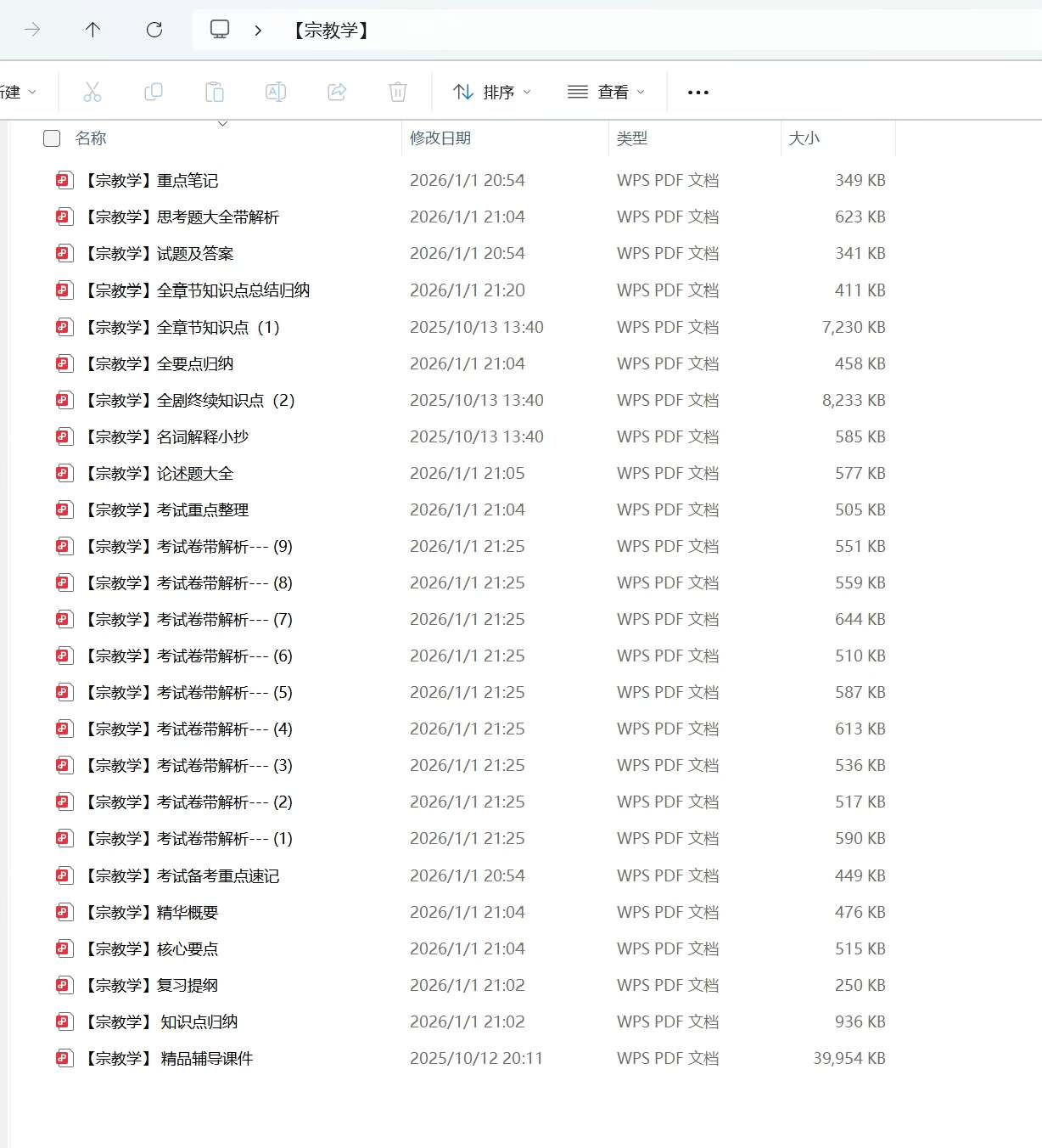 宗教学复习资料合集，包含知识点笔记，题库大全，名词解释、试题