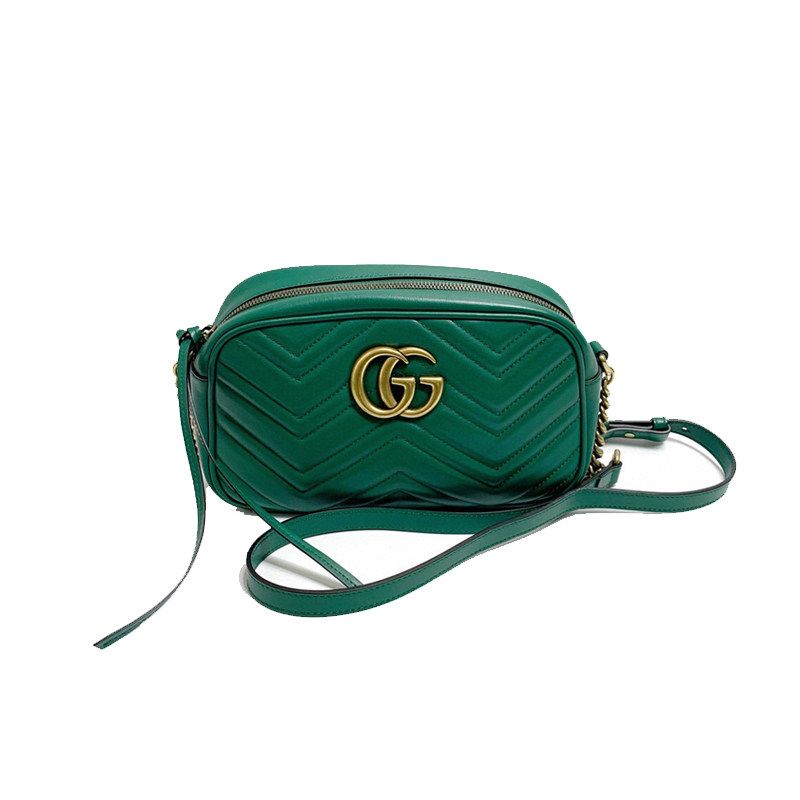 无保留价99新 gucci古驰 marmont 绿金相机包 单肩斜挎包