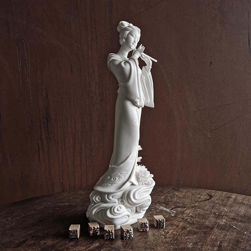 颜松柳 竹报平安白瓷艺术品人物摆件名家精品新中式仕女工艺品