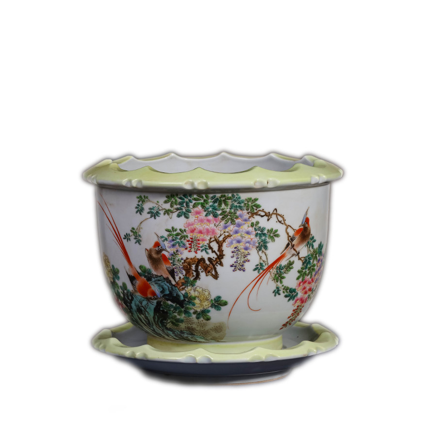 【重器珍藏】1964年景德镇艺术瓷厂 粉彩春色满园图花盆