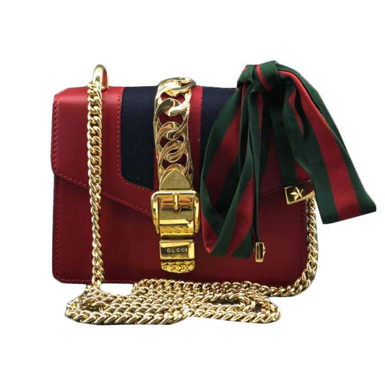 [9.8新] 古奇gucci sylvie女士红色mini单肩斜挎链条包