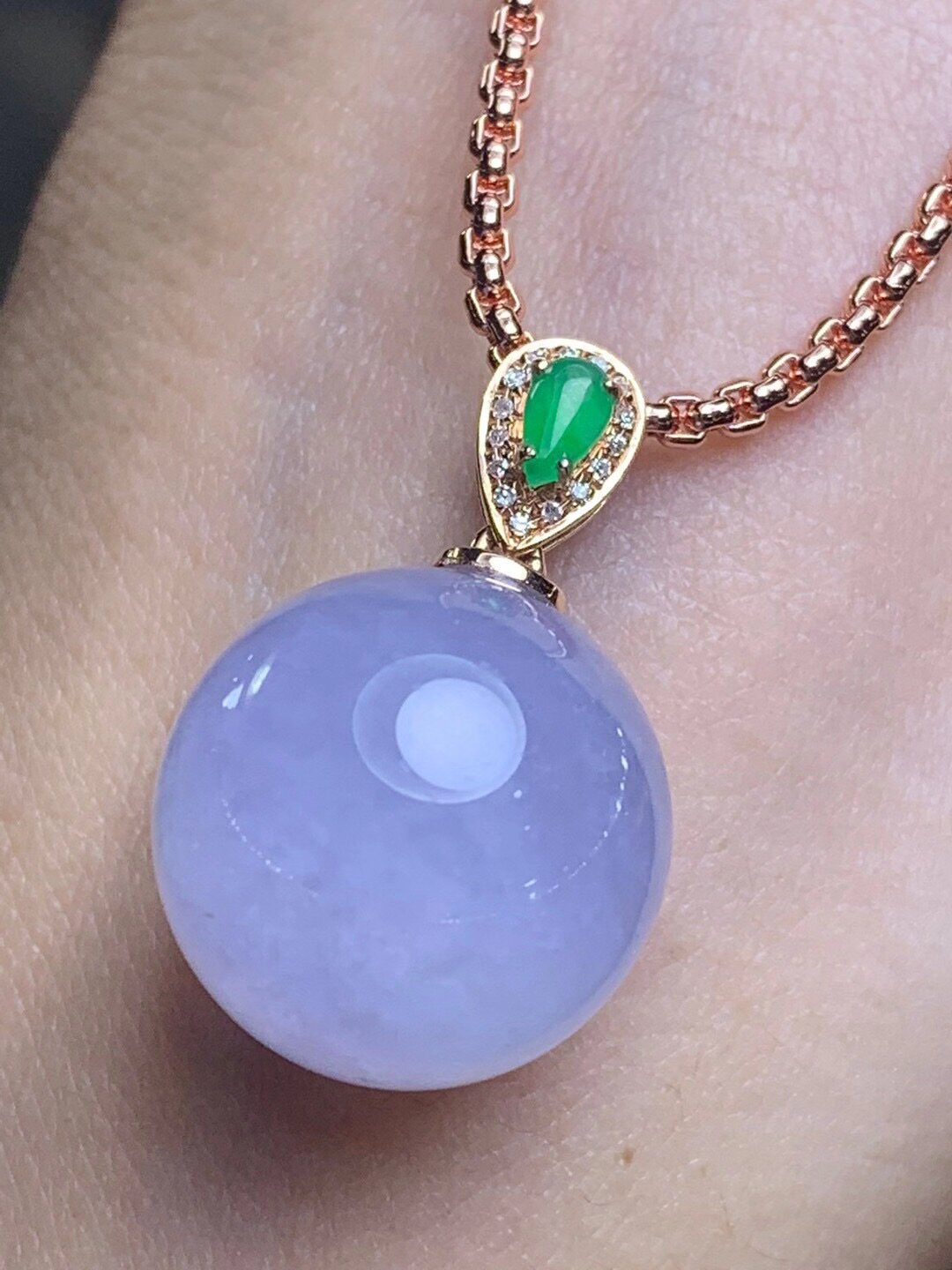 18k金镶玉珠子散珠紫罗兰翡翠路路通吊坠玉石天然玉佩挂件设计款