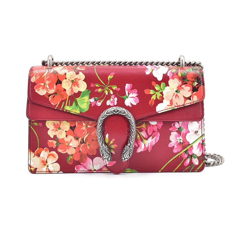 [9.9新]古驰古奇gucci 红色天竺葵印花dionysus中号酒神包链条包