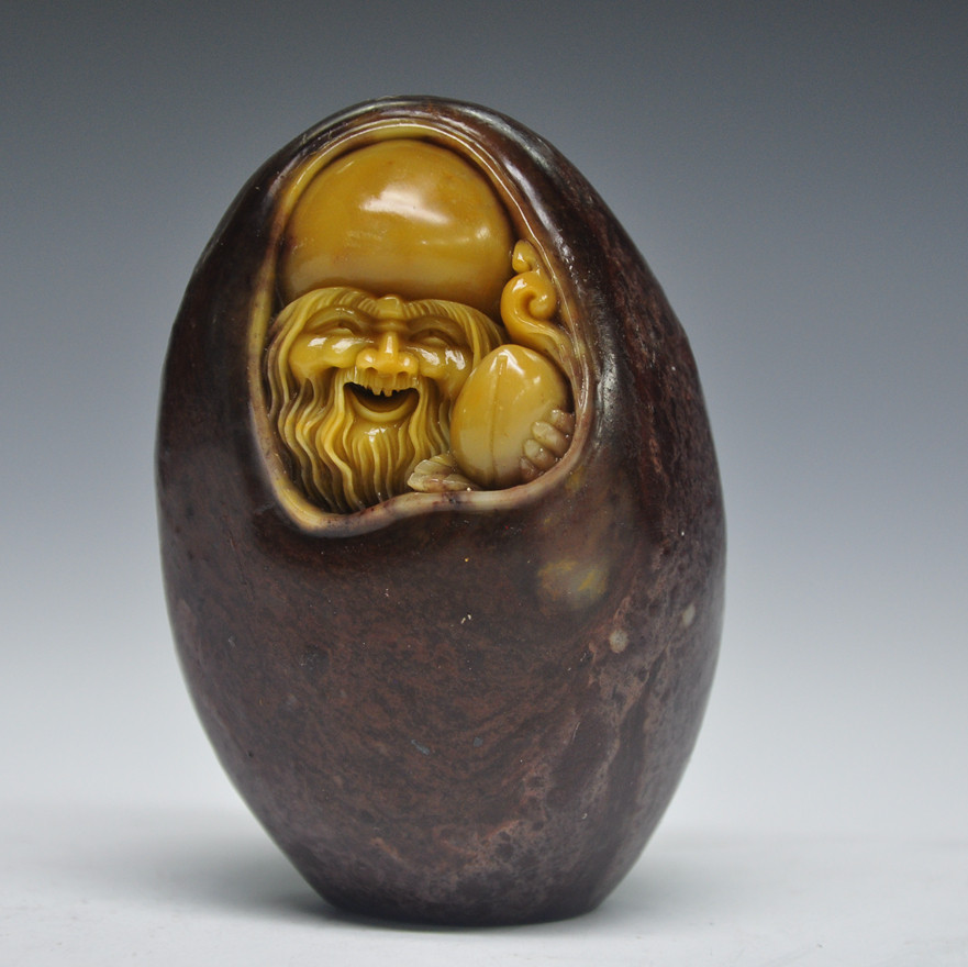 《乐开怀》寿星 青田龙蛋石 石雕摆件 收藏馈赠