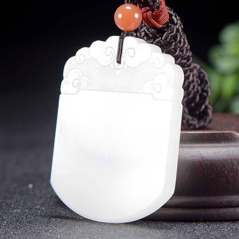 【平安吉祥】和田玉 羊脂白玉 藕粉玉色 平安玉牌 挂件39克