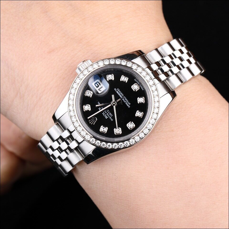 [9.8新]劳力士179384女装日志型白金圈精钢原镶钻自动机械女表