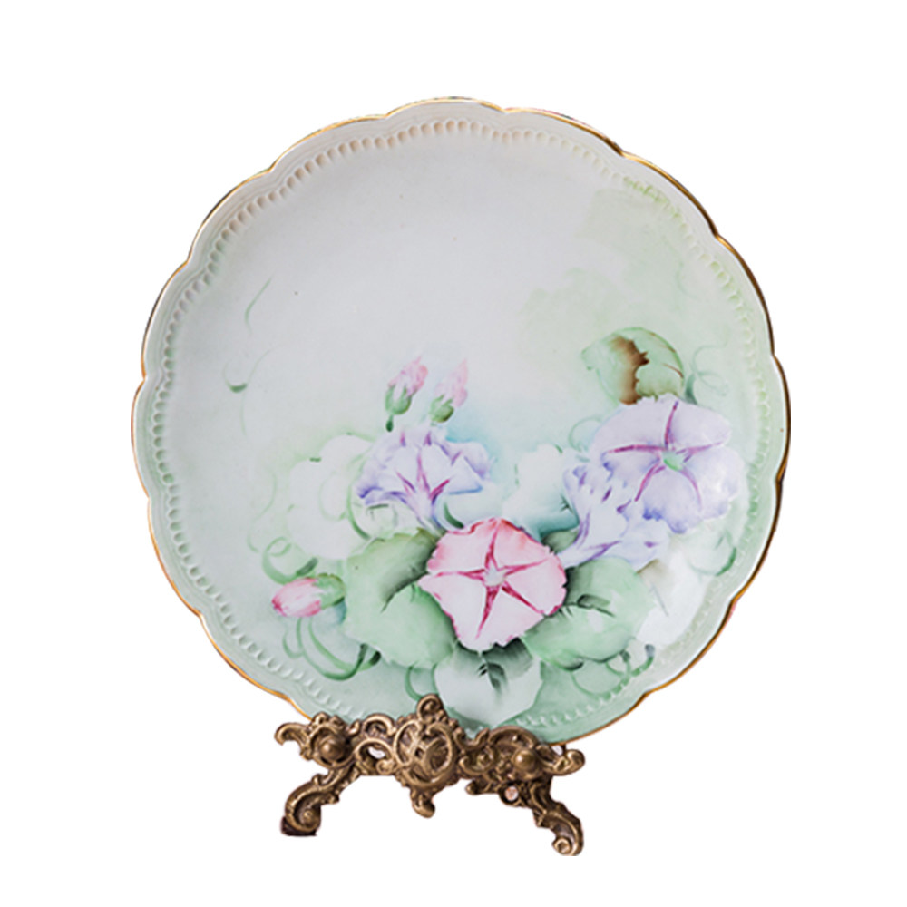装饰盘欧式陶瓷手绘花卉鎏金挂盘家居摆件九品pmtc388