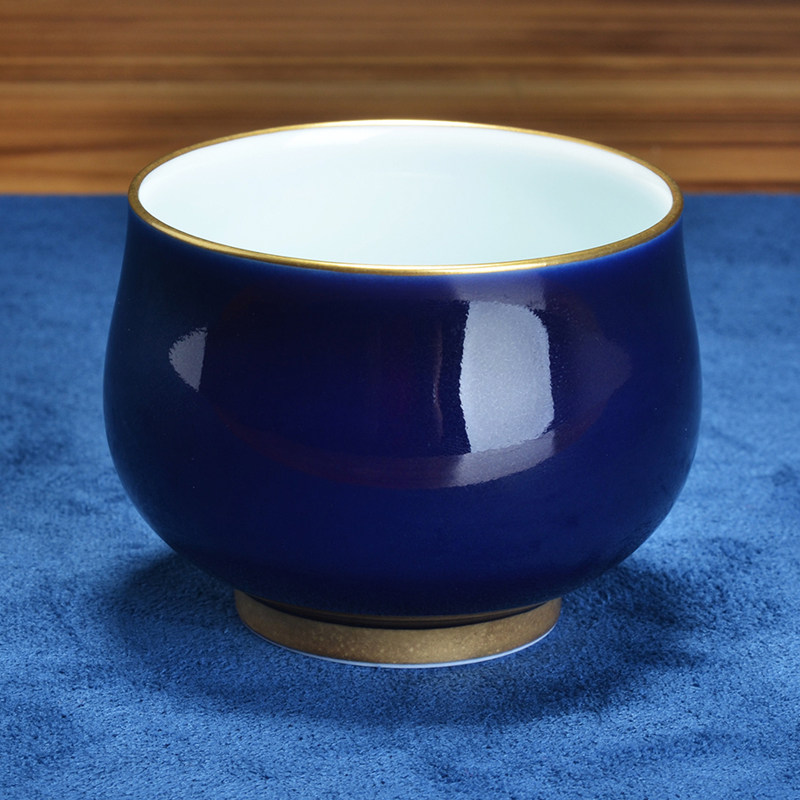 【格物】霁蓝釉描金禅定杯 高温颜色釉 景德镇手工茶器 茶杯茶具