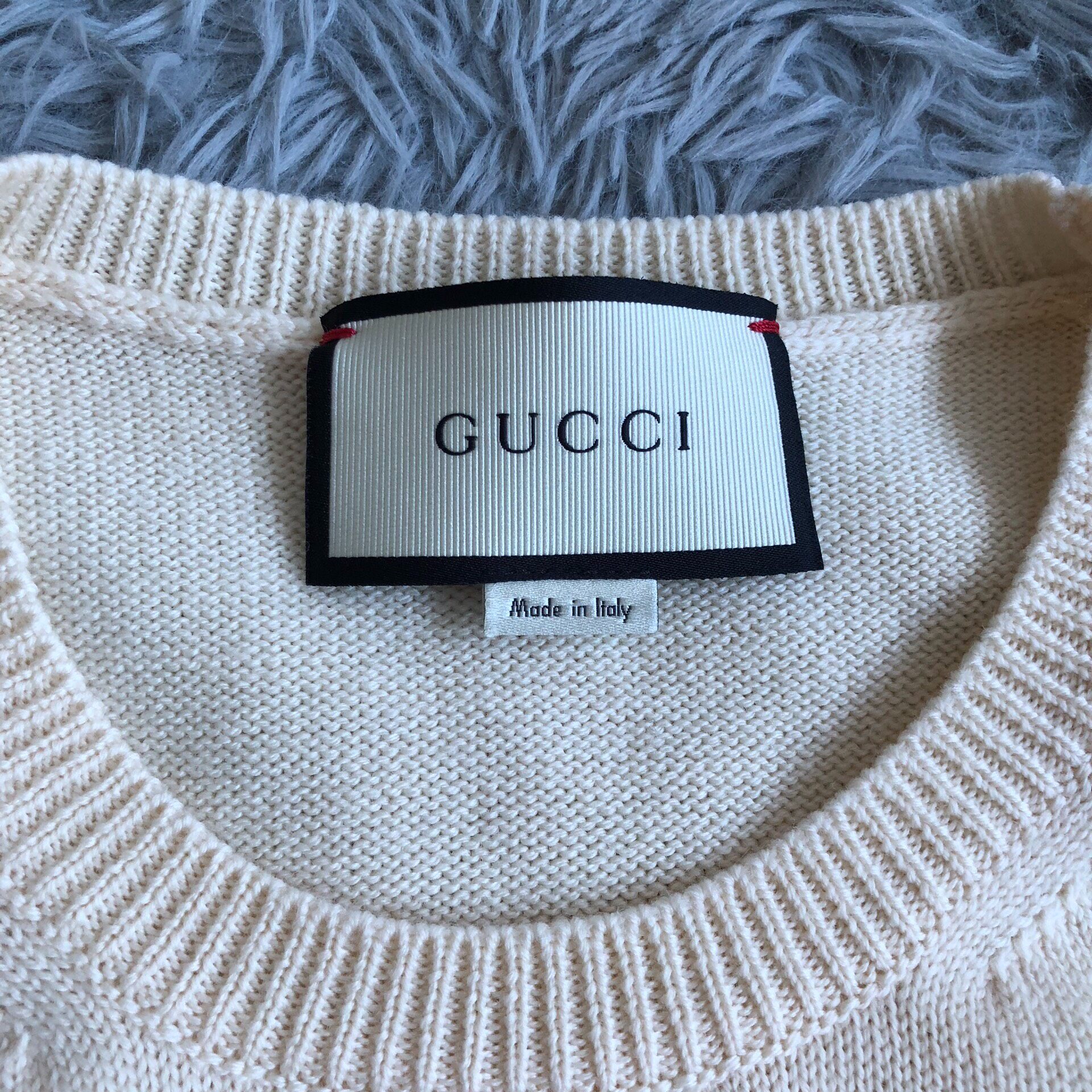 Gucci Cream Flocked '2' Vest — detail