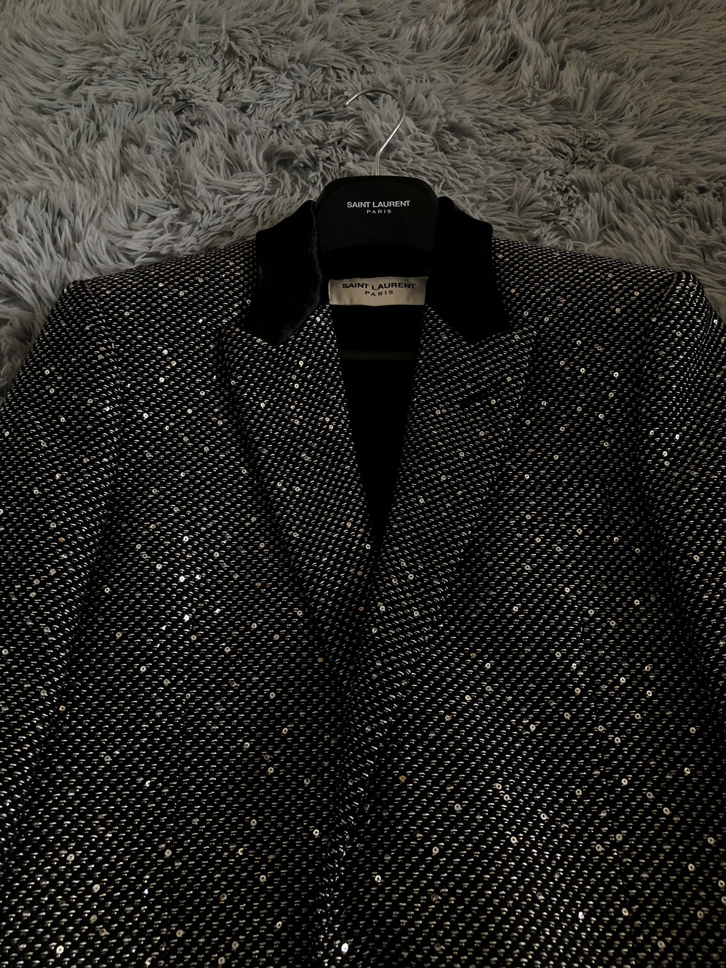 Saint Laurent 18FW Sequin Embroidered Coat — label