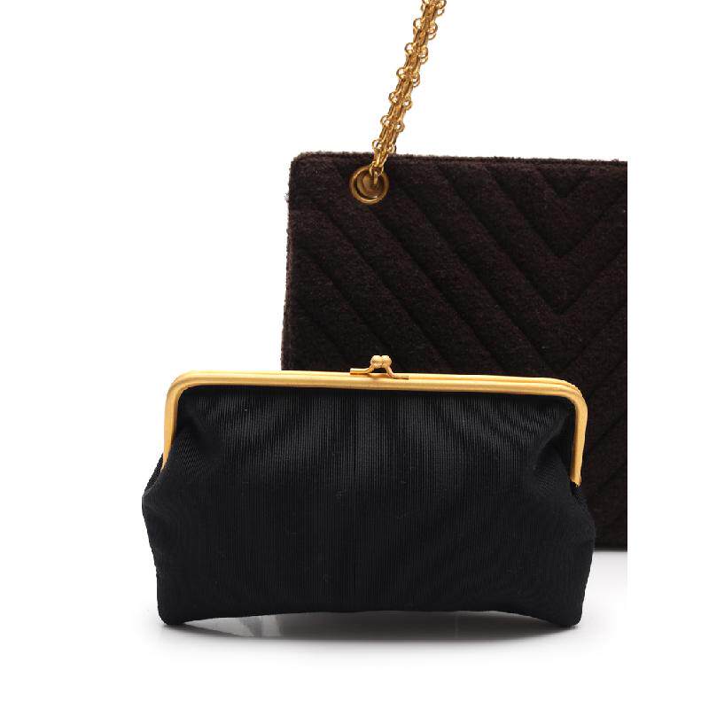 [无保留价9.0新]香奈儿chanel女士单肩包绒布深棕色粗花呢489357