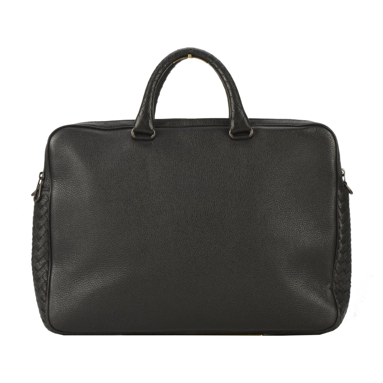 [9.5新]葆蝶家bv男士黑色牛皮半编织手提公文包10015878