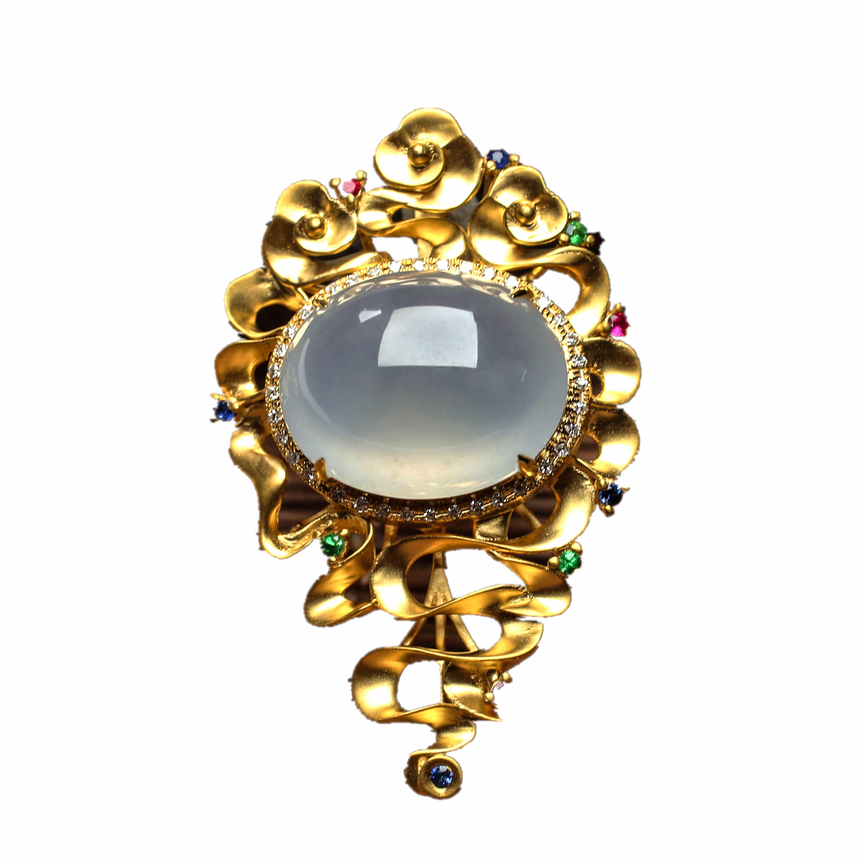 【源头好货-四会】翡翠a货18k镶嵌冰种蛋面宫廷设计款6.82克