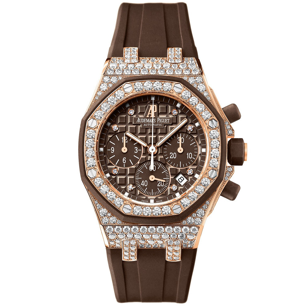 [9.5新]爱彼皇家橡树离岸型女表18k玫瑰金原镶钻腕表26092ok