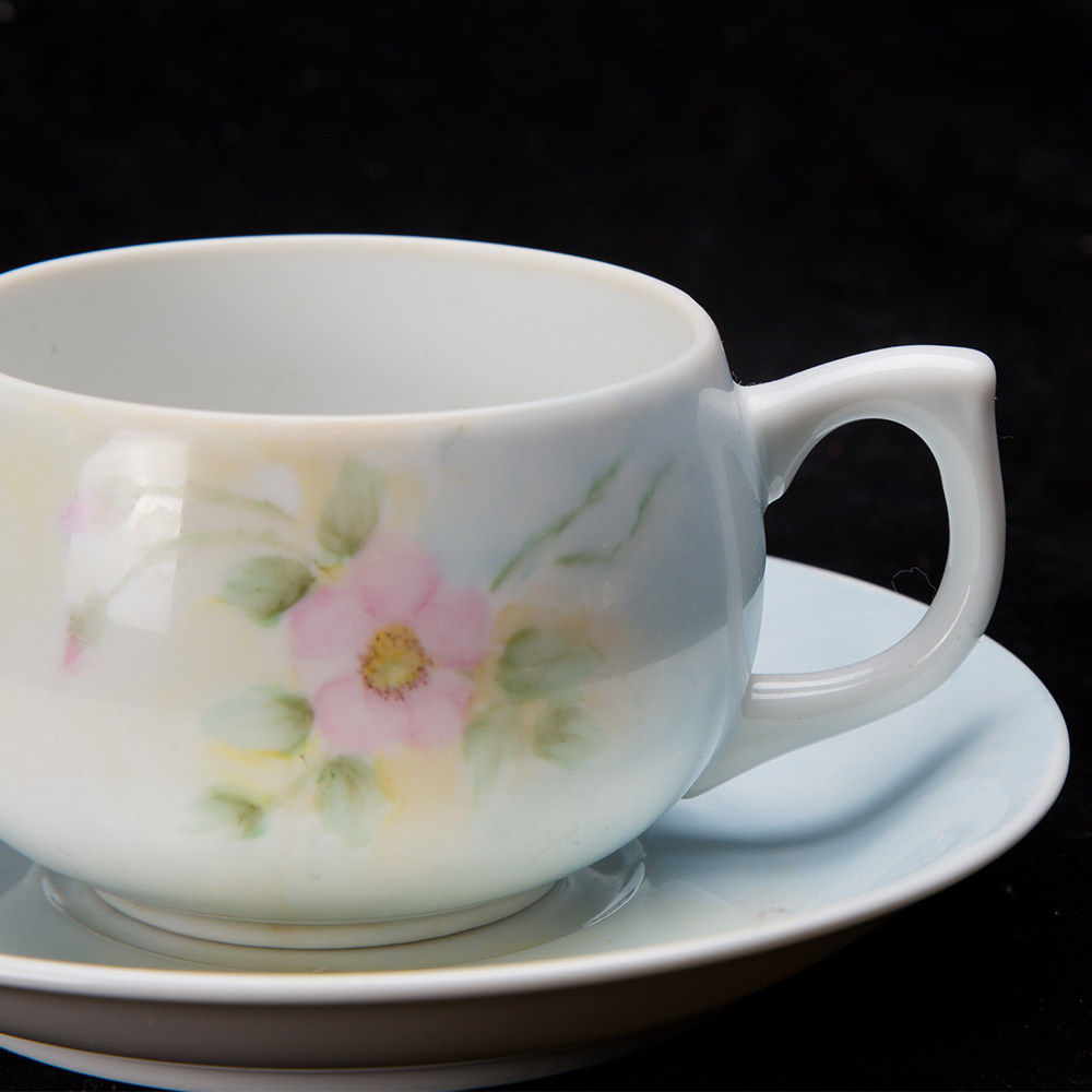 安缇客欧美艺术品  20世纪末欧式陶瓷咖啡杯手绘田园风九品 起拍 