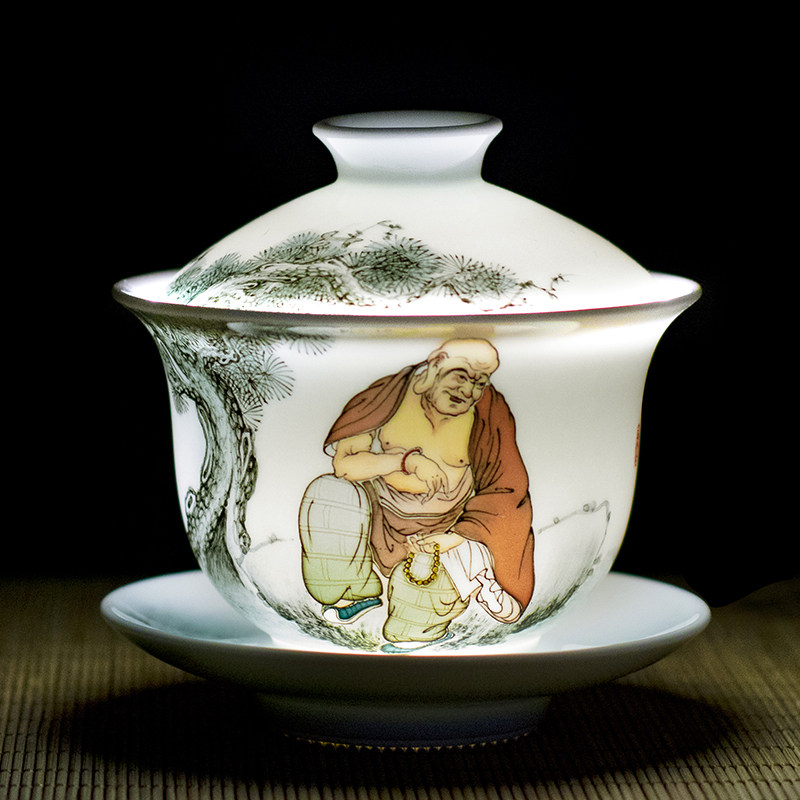 齐白石嫡传弟子 国家工艺美术大师刘培竹 尊者 盖碗 瓷质品相一流