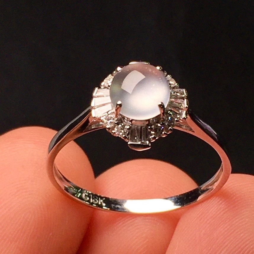 18k金豪华镶嵌正品玉石缅甸天然a货翡翠冰种起光冰润饱满蛋面戒指