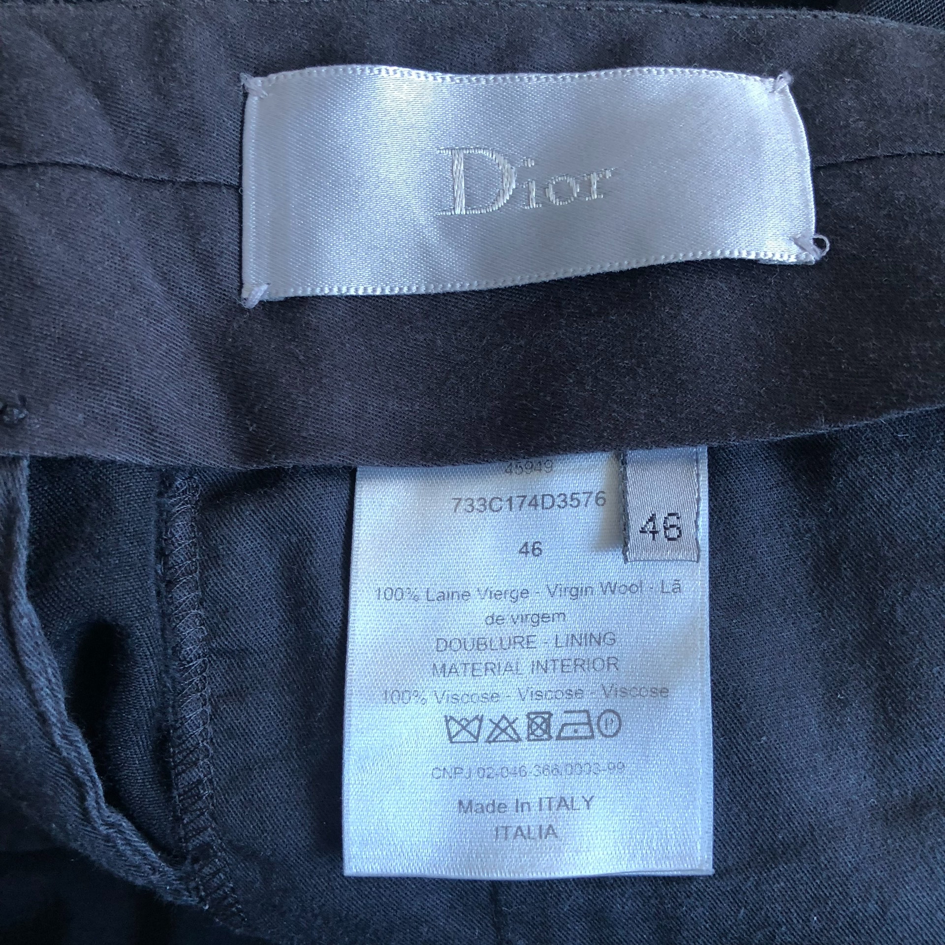 Dior Homme Double Zip Wool Suit Pants — label