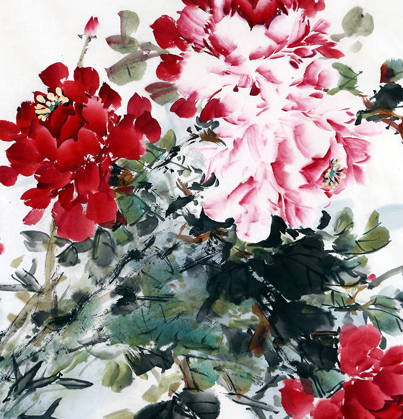 新品保真 中美协王辉《吉祥富贵》国画花鸟牡丹办公室墨华斋8849