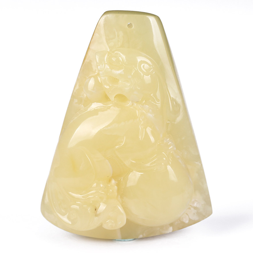 26.05克【强荧光】精美珍稀白花蜜蜜蜡招财貔貅挂件