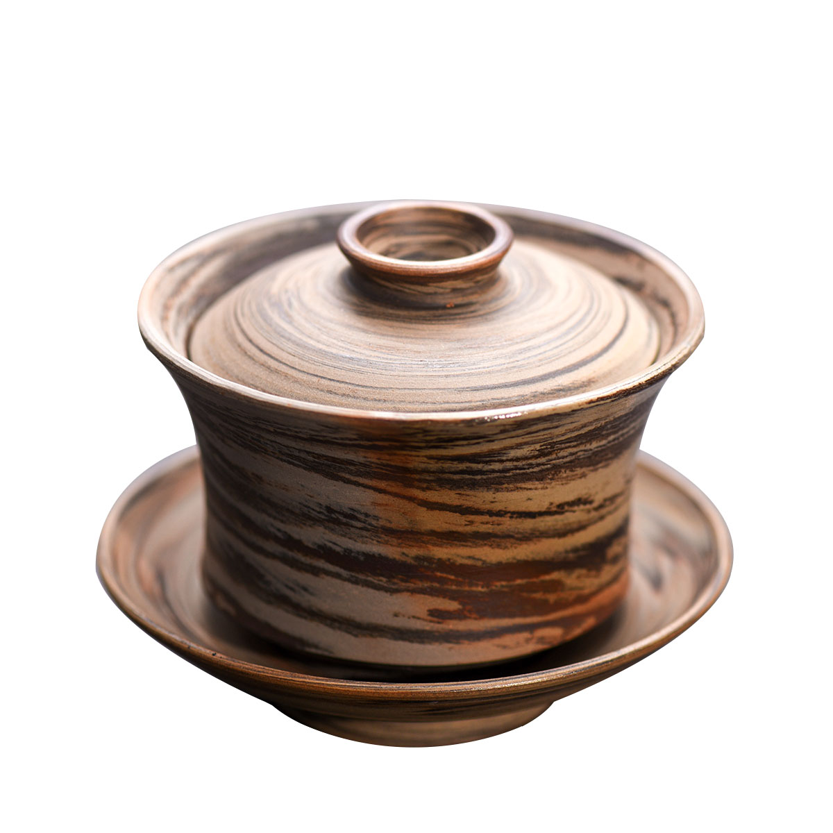 龙窑 素烧搅泥粗陶手工制作 大号盖碗