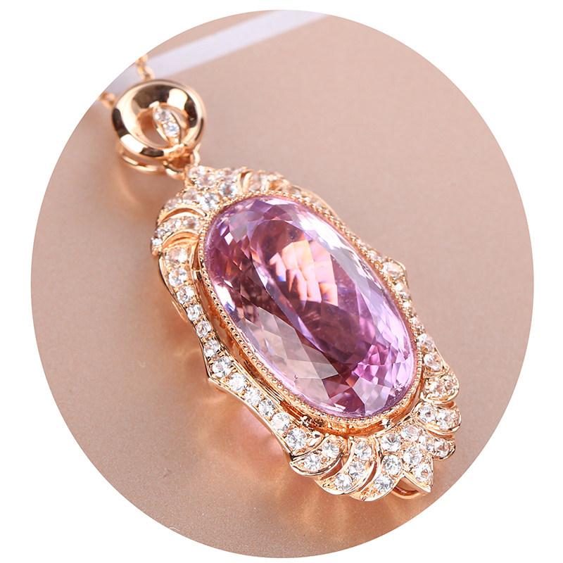 18.58ct天然锂辉石吊坠配蓝宝石300663大颗长形椭圆魔镜