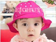 反季特卖韩版草莓盆帽可爱公主帽纯棉宝宝帽子春夏季婴儿遮阳帽
